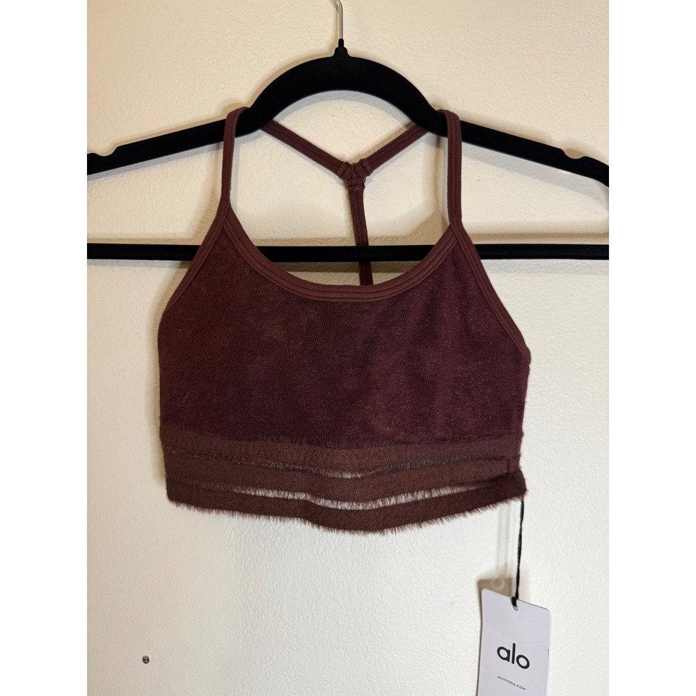 Alo Seamless Luxe Terry Cuddle Bra Cherry Cola Size XS NWT
